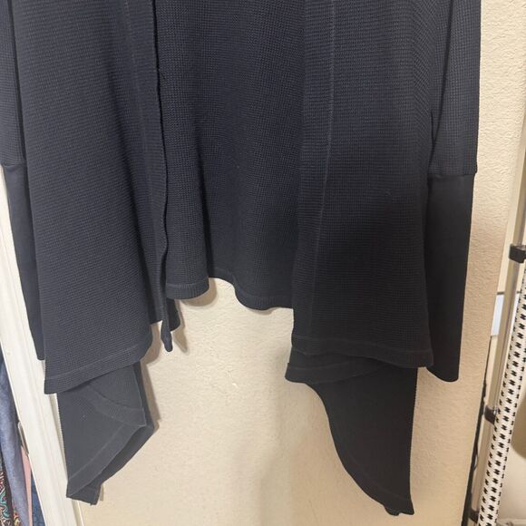 Splendid Black Cardigan Sweater waffle knit waterfall Supima Modal sz M/L - Picture 3 of 7